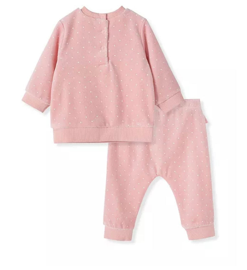 A Bundle of Joy Boutique Set Pink Ruffle Dot Velour Set